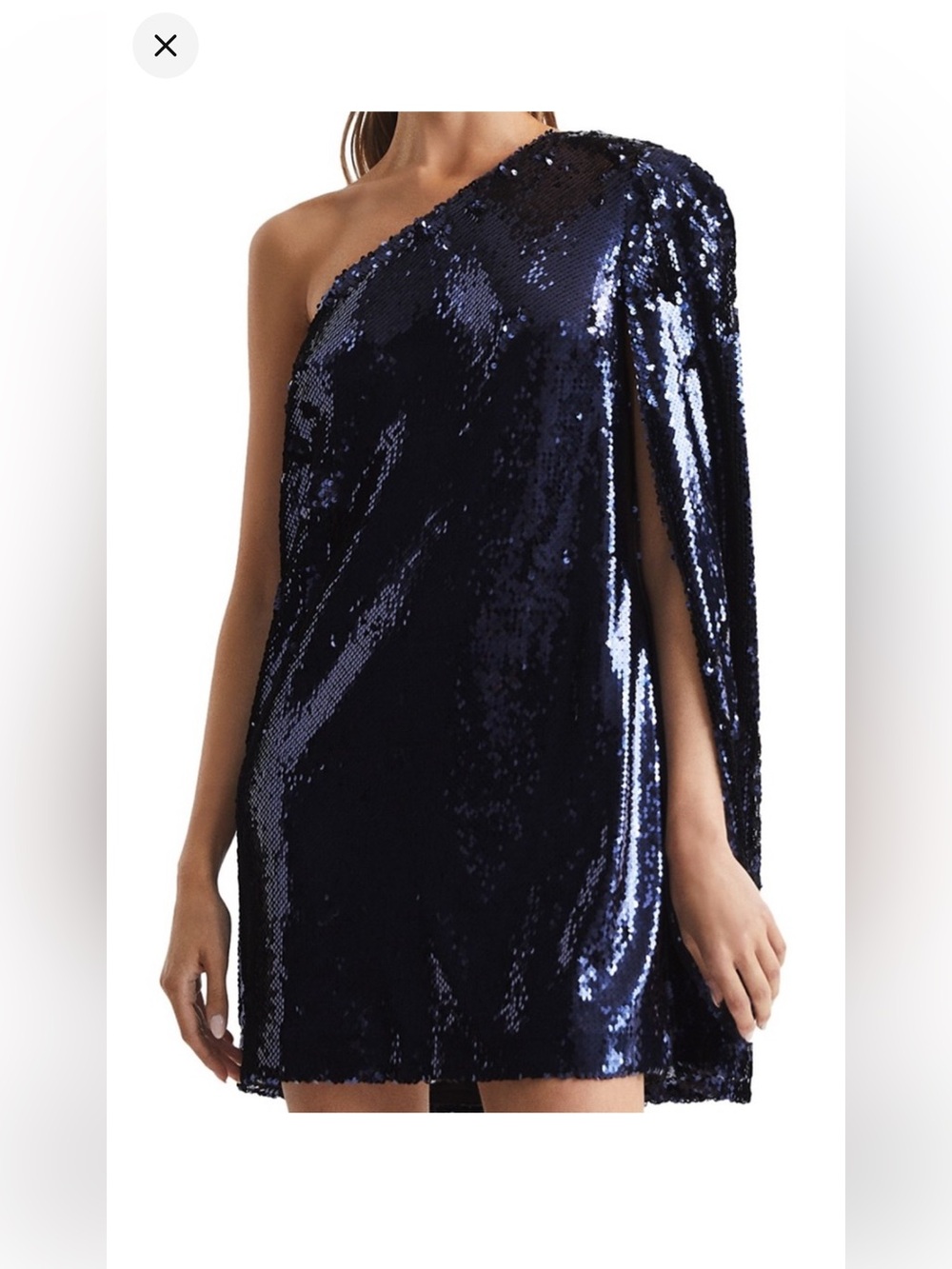 Reiss Navy One-Shoulder Sequin Mini Dress